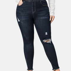 Solid High Rise Skinny Jeans with Fringe Trim