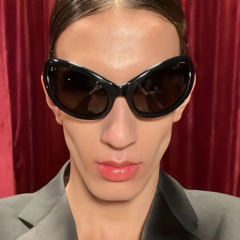 Y2K Wrap Around Sunglasses Tinted Lens Oval Frame UV400