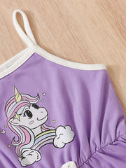 Toddler Girls Unicorn Graphic Cami Rompers Jumpsuits