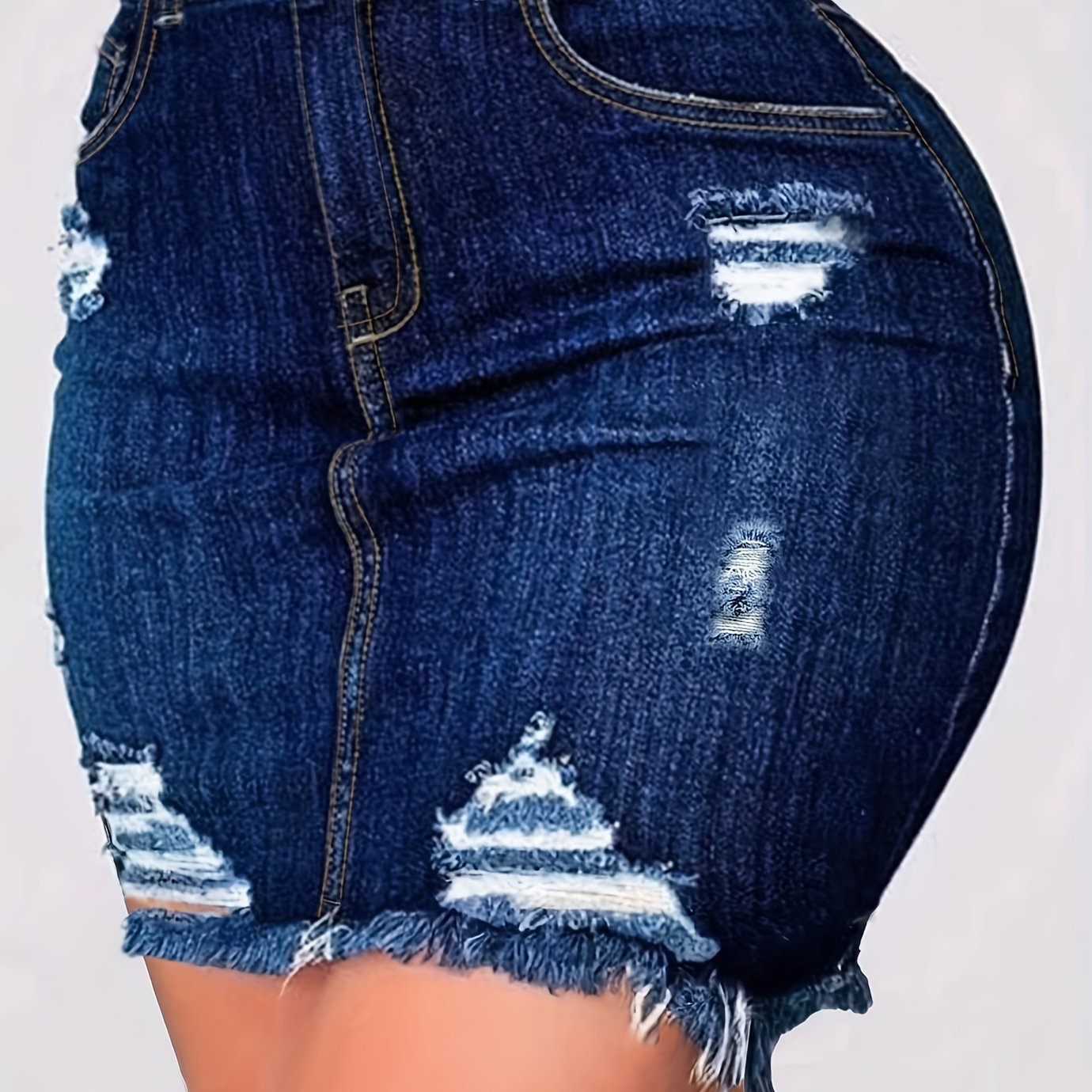 Ripped High Rise Mini Denim Skirt