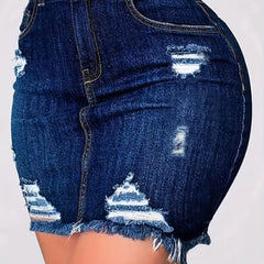 Ripped High Rise Mini Denim Skirt