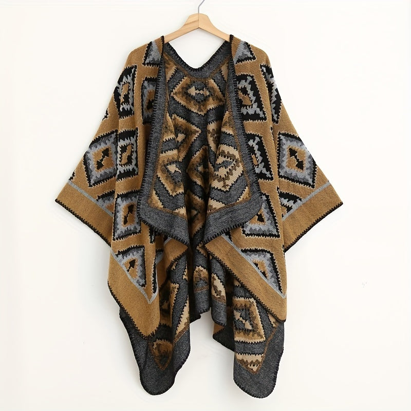 Vintage Rhombus Jacquard Shawl Classic Block Thick Wrap Boho