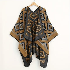 Vintage Rhombus Jacquard Shawl Classic Block Thick Wrap Boho