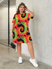 Ombre Tie Dye Geo Print Short Sleeve Comfort Home Wear Dress