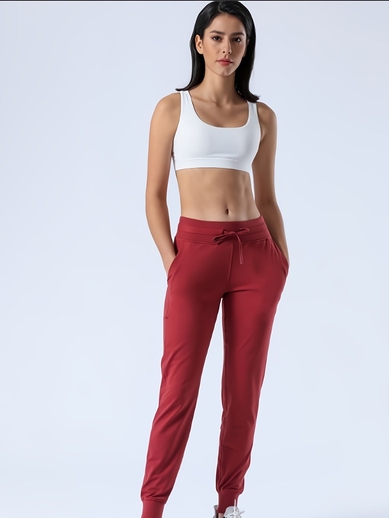 Stretchy Drawstring Running Pants Casual Joggers with Pocket