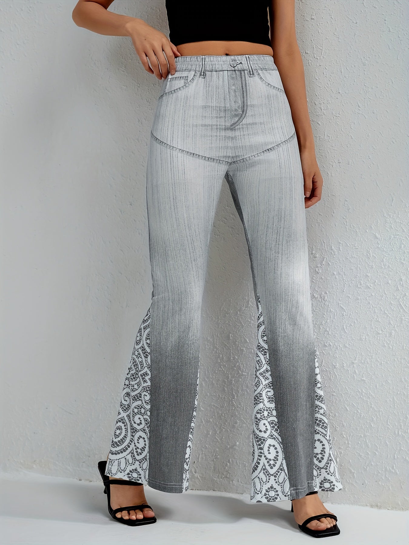 Floral Print High Waist Flare Leg Pants