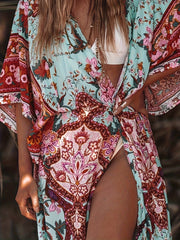Boho Cardigan Women's Plus Floral Print Open Front Cardigan
