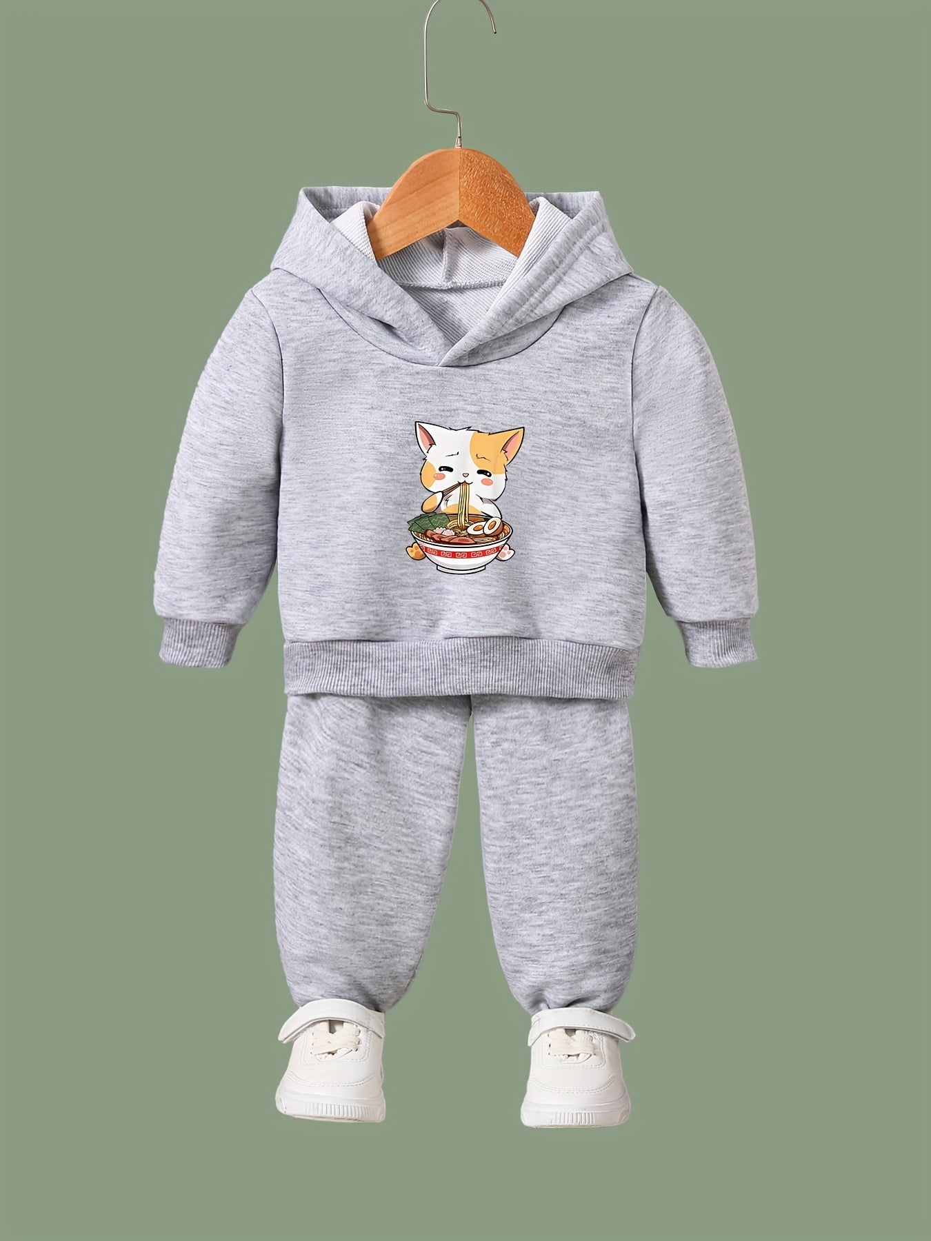 Ramen Kitty Print 2pcs Girls Outfits For Sports Spring