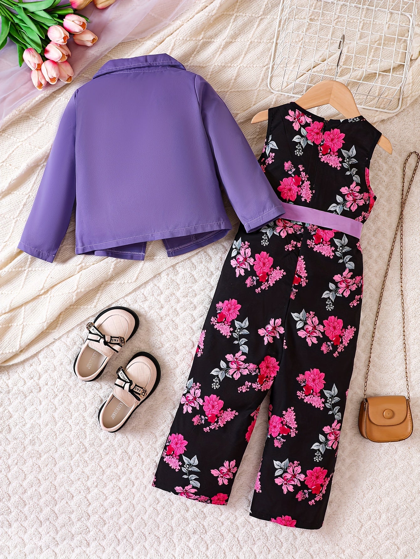 Girl's Blazer & Floral Overalls Set for Spring Summer