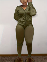 Casual Solid Hooded Top & Loose Pants Set Women's Clothing