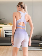 Gradient Yoga Workout Set Sports Bra & Shorts Suit Women's Activewear