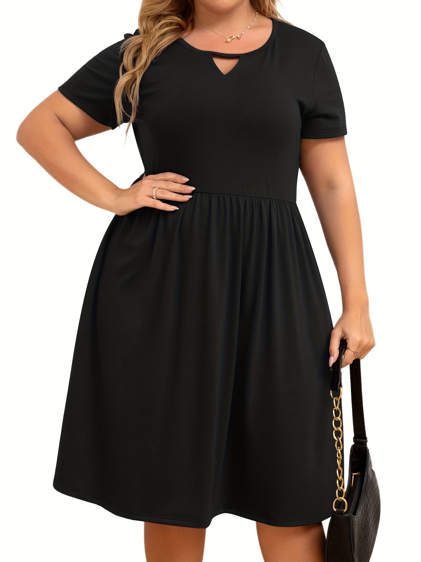 Casual Cut Out Short Sleeve Solid Dress with Pockets