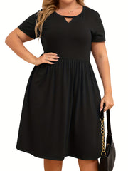 Casual Cut Out Short Sleeve Solid Dress with Pockets