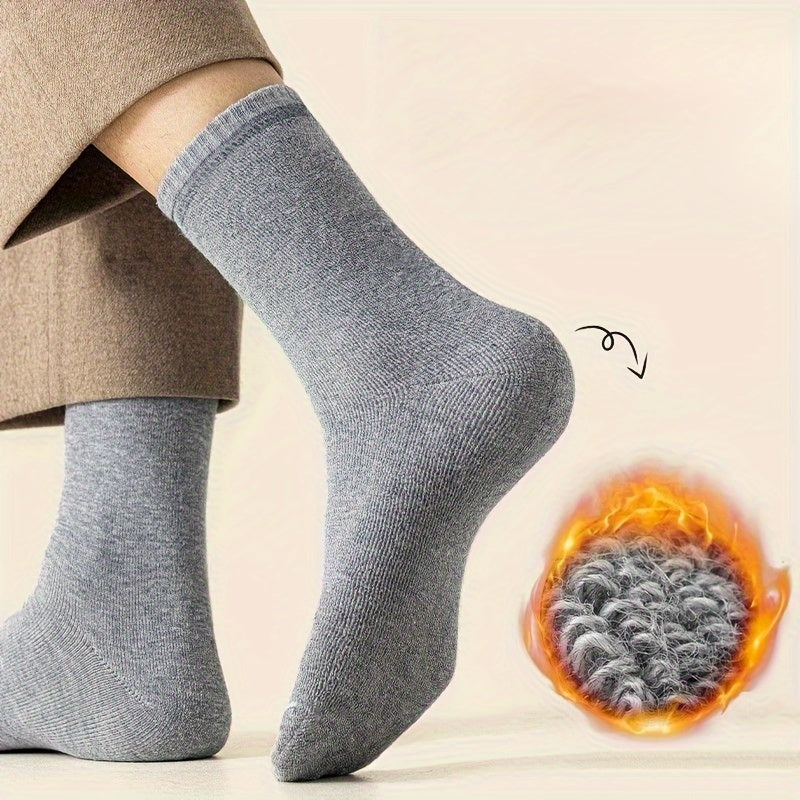 Men's Solid Crew Socks Warm Thermal Breathable Comfy Casual Unisex Socks