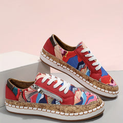 Colorblock Print Low Top Skate Shoes Lace Up Walking Sneakers