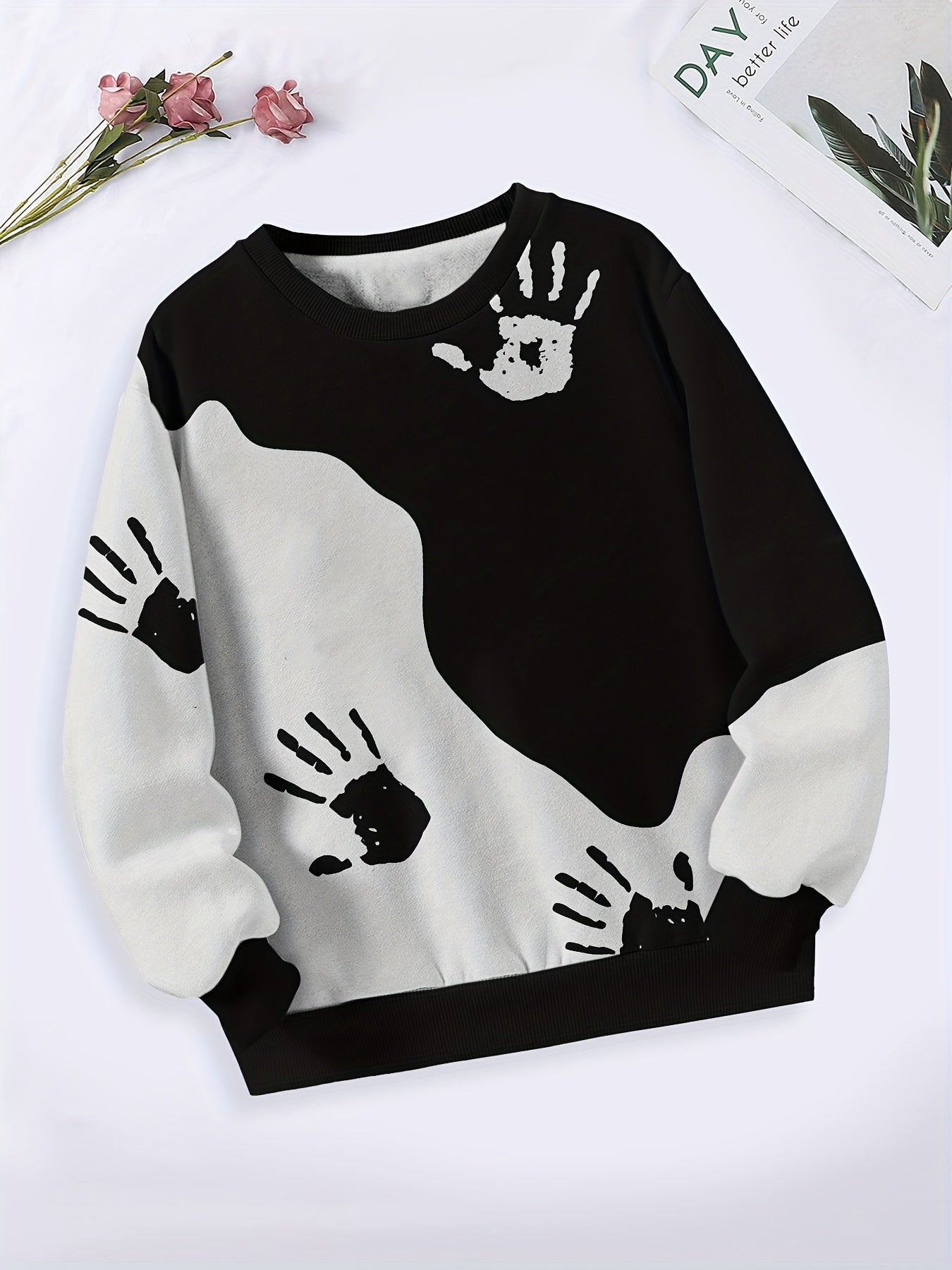 Yinyang Palm Sweatshirt Crew Neck Long Sleeve for Sports