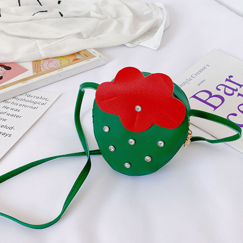 Girls Strawberry Zipper Shoulder Bag Messenger Bag Coin Purse Wallet Chain
