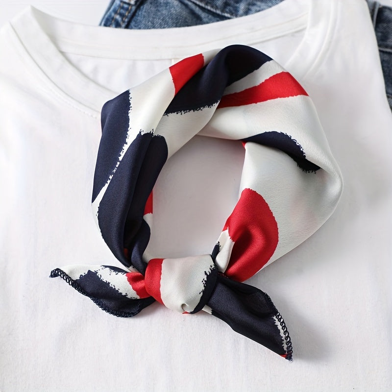 Vintage Geometric Print Bandana Small Satin Square Scarf Head Wrap