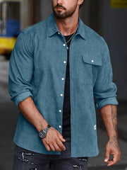 Men's Casual Lapel Shirt Button Up Long Sleeve