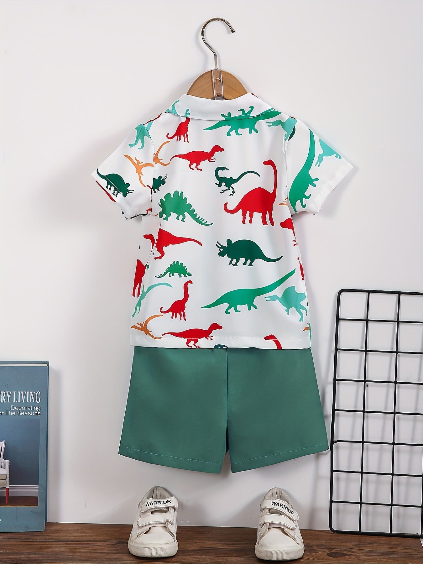 2pcs Boys Dinosaur Print Shirt & Shorts Set Kids Summer Clothes