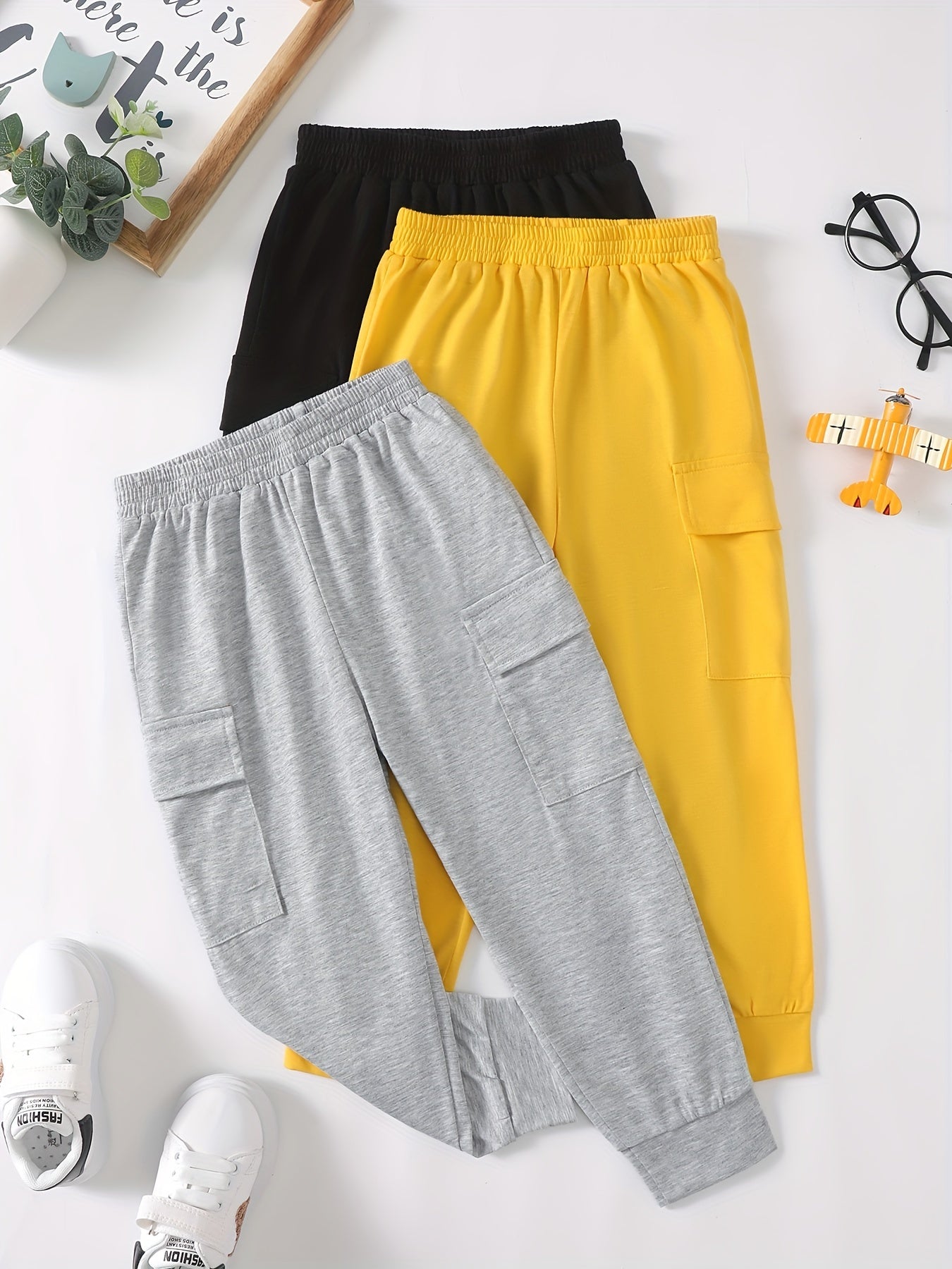 Boys Cargo Pants Elastic Waist Jogger with Pocket