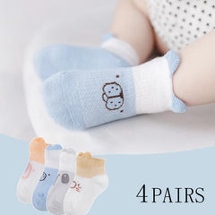 4 Pairs Boys Cartoon Animal Ankle Socks Soft Comfortable