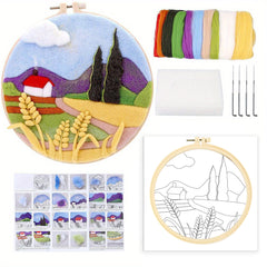 Needle Felt Set Lavender Flowers DIY Kit With Frame 20x20cm