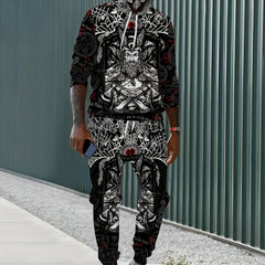 Men's All Over Print Hoodie & Sweatpants Set for Autumn Winter