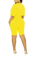 OVERIT Print Two piece Set Crew Neck Short Sleeve Top & Biker Shorts