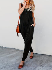 Solid Pockets Loose Tank Jumpsuit Casual Sleeveless Jumpsuit