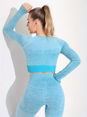 2 Pcs Contrast Yoga Set Long Sleeve Fitness Clothes High Waist Butt Lift