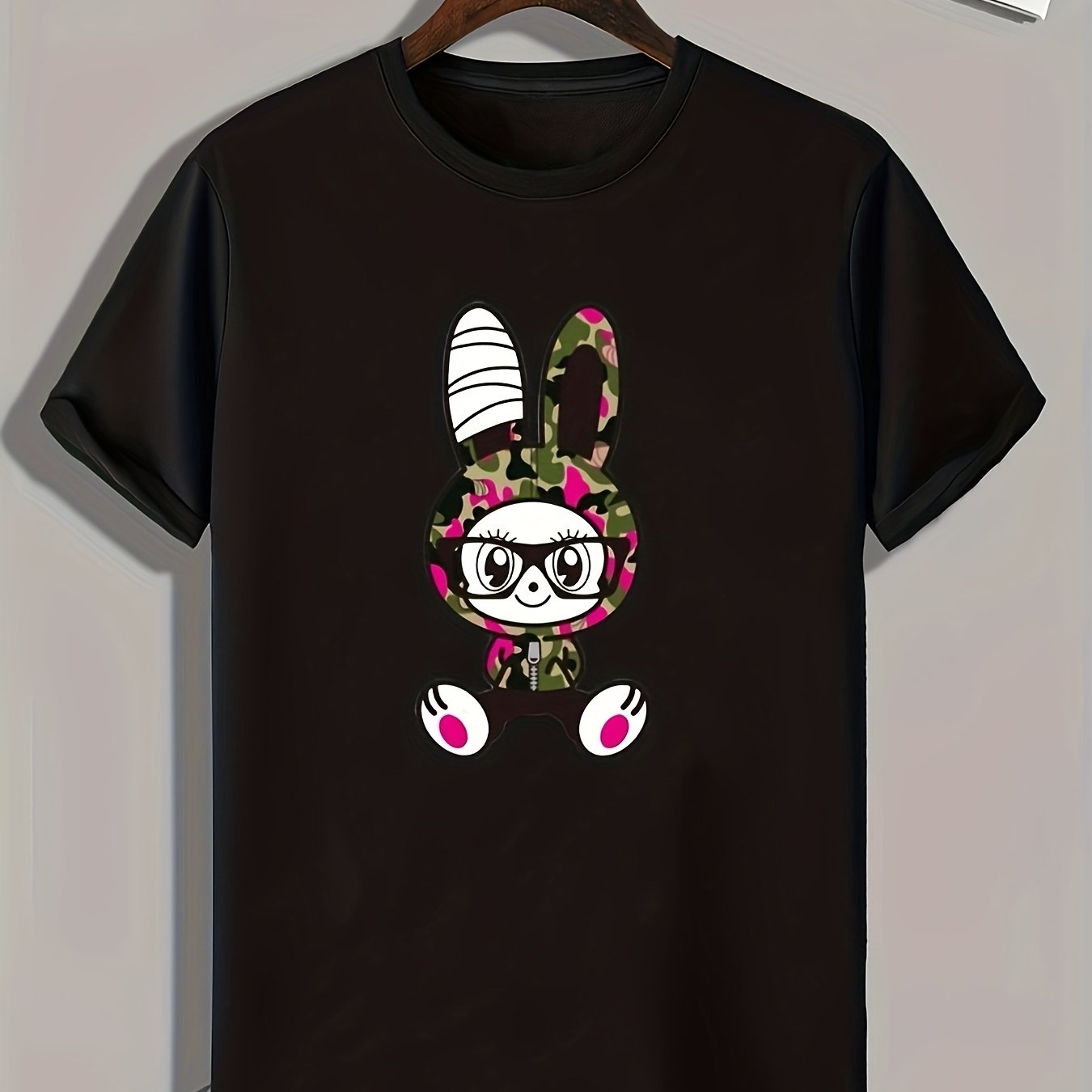 Cartoon Bunny Pattern Print Men's Comfy Sports T shirt Graphic Tee