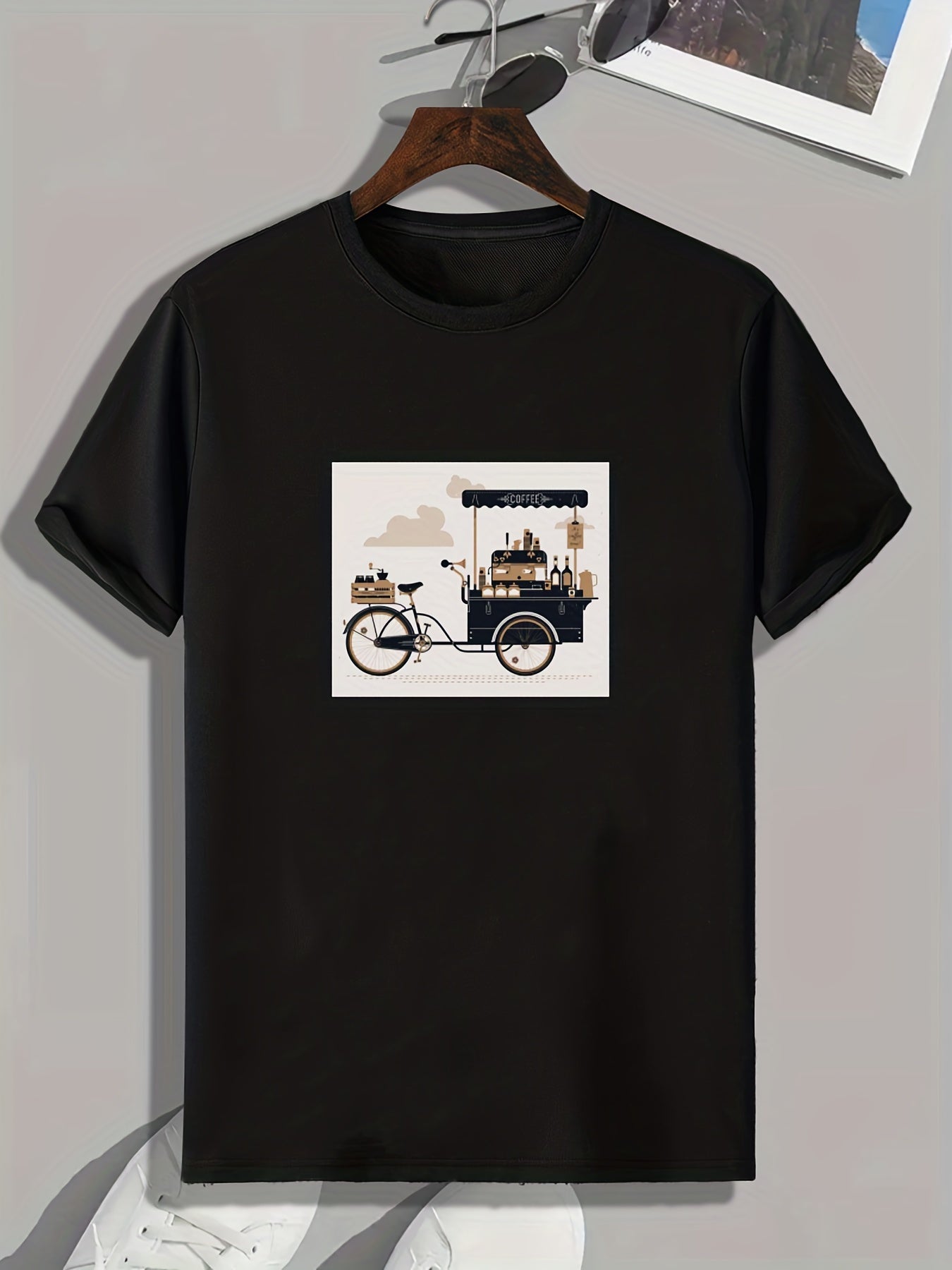 Coffee Stand Print Men's Comfy T shirt Active Slightly Stretch Tee