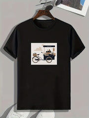 Coffee Stand Print Men's Comfy T shirt Active Slightly Stretch Tee