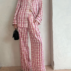 Plaid Print Shirt & Pants Outfit 2 Piece Set