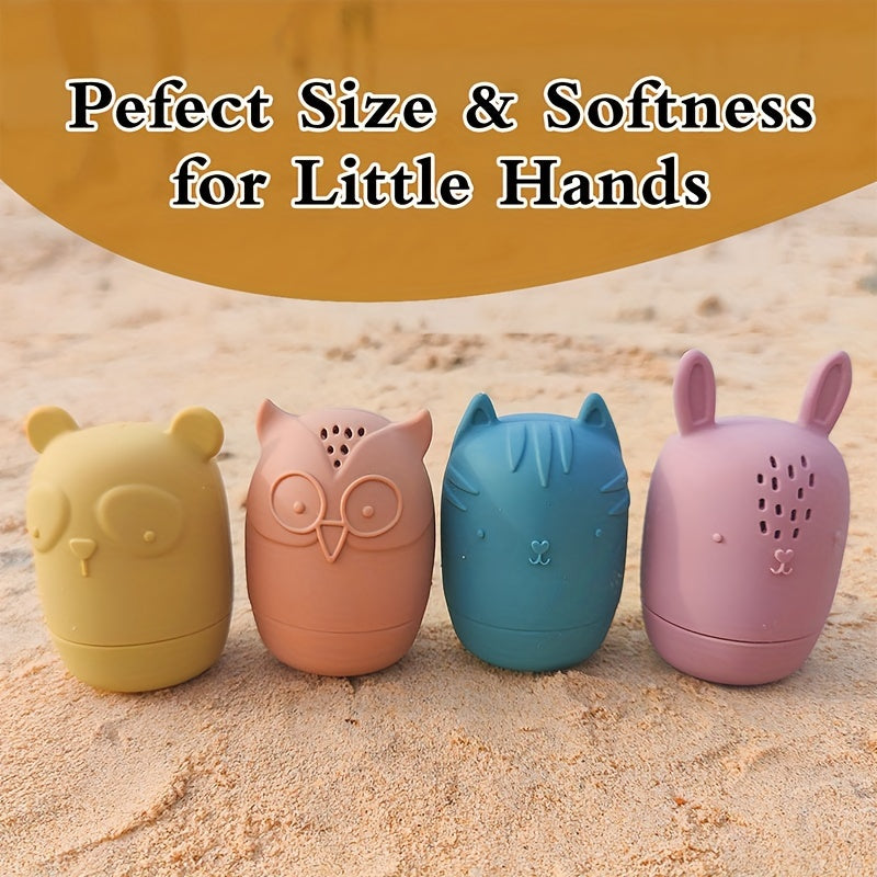 4pcs Silicone Squeezable Water Spray Mold Bath Toys for Kids 6-18 Months