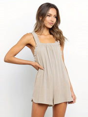 Ruffle Trim Sleeveless Romper Pocket Solid Casual Jumpsuit