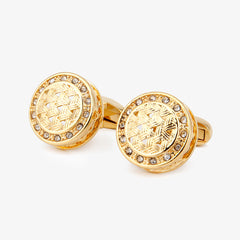 Vintage Golden Round Rhinestone Cufflinks