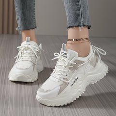 Women's Chunky Faux Leather Sneakers Soft Comfortable Running Shoes