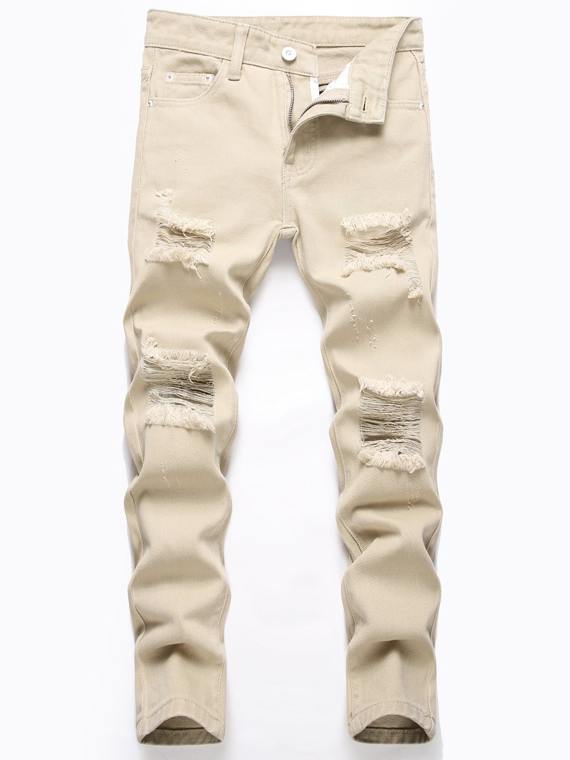 Boys Ripped Jeans Skinny Slim Fit Non stretch Washed Denim Long Pants