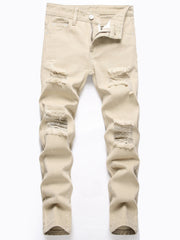 Boys Ripped Jeans Skinny Slim Fit Non stretch Washed Denim Long Pants