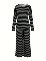 Casual Pajamas Set Women's Plus Striped Print Tee & Pants 2 Piece Set