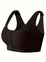 Plus Size Sports Bra Women's Plus Solid Closure Front Wireless Fitness Bra