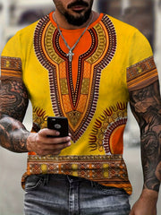 Ethnic Style Pattern Print Men's Short Sleeve Tee