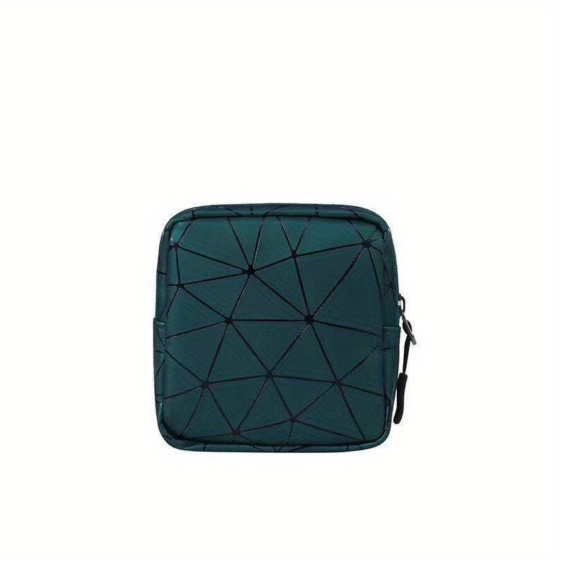 Geometric Pattern Mini Storage Bag Zipper PU Leather Lightweight Organizer