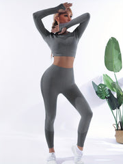 Women's Casual Sports Set Crop Top & High Waist Yoga Leggings