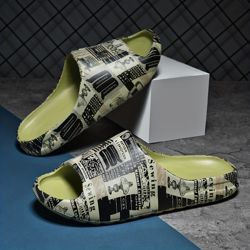 Men's Vintage Graphic Print Slip On Slides Casual Outdoor Slippers