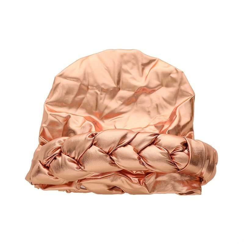 Champagne Hot Stamping Turban Cap Elastic Braided Pre tied Head Wrap