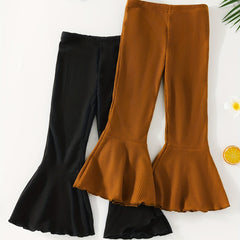 Waffle Knit Bell Bottom Pants for Toddler Girls