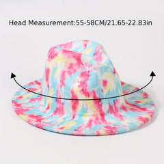 Pink Tie Dye Fedora Cap Stylish Wide Brim Jazz Hat Lightweight Felt Hat